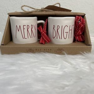 Rae Dunn by Magenta Merry Bright Christmas Mini Mug Ornament Gift Set Red White
